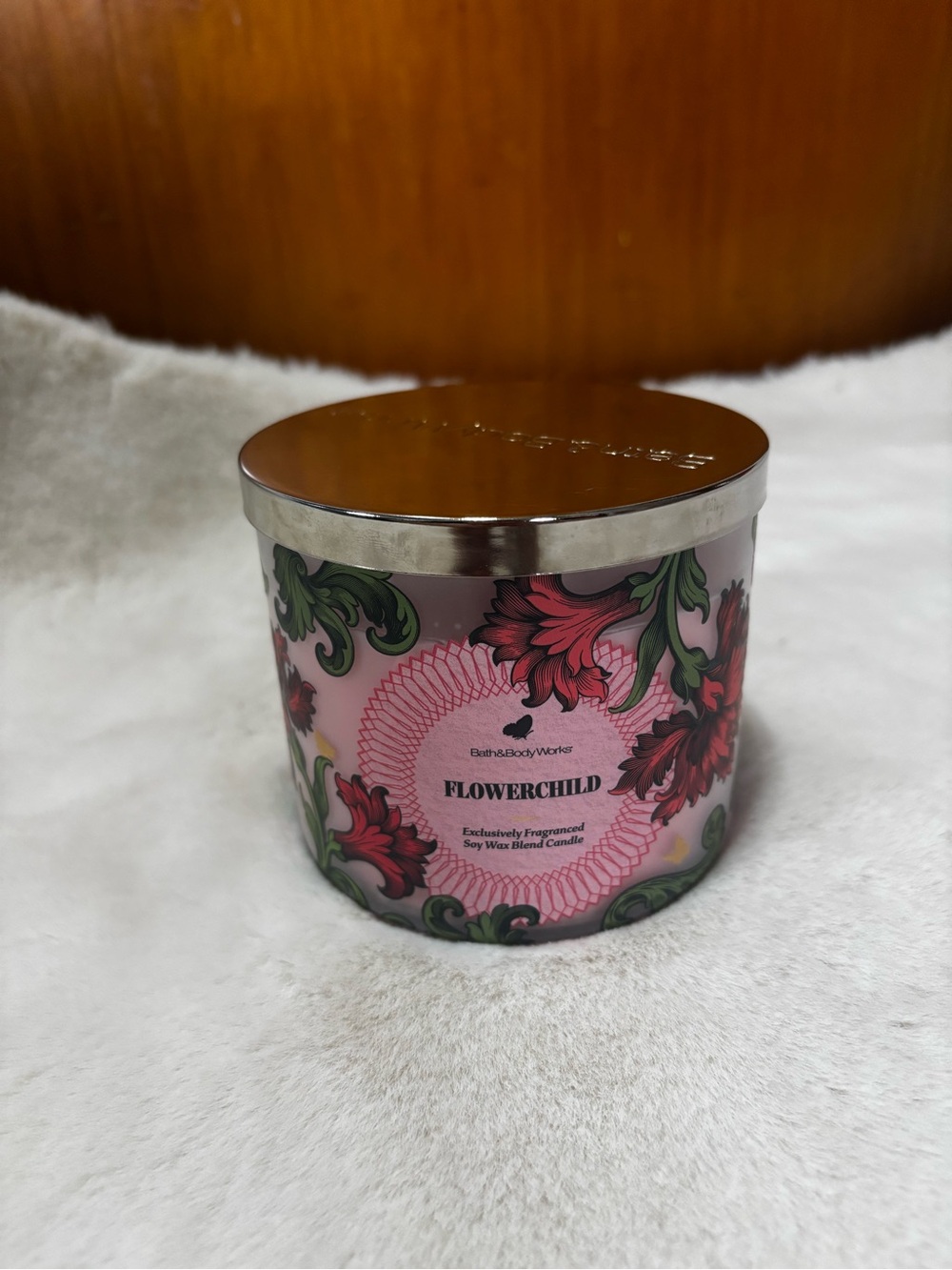 Bath & Body Works Flowerchild Candle - Pink with Green Floral Accents